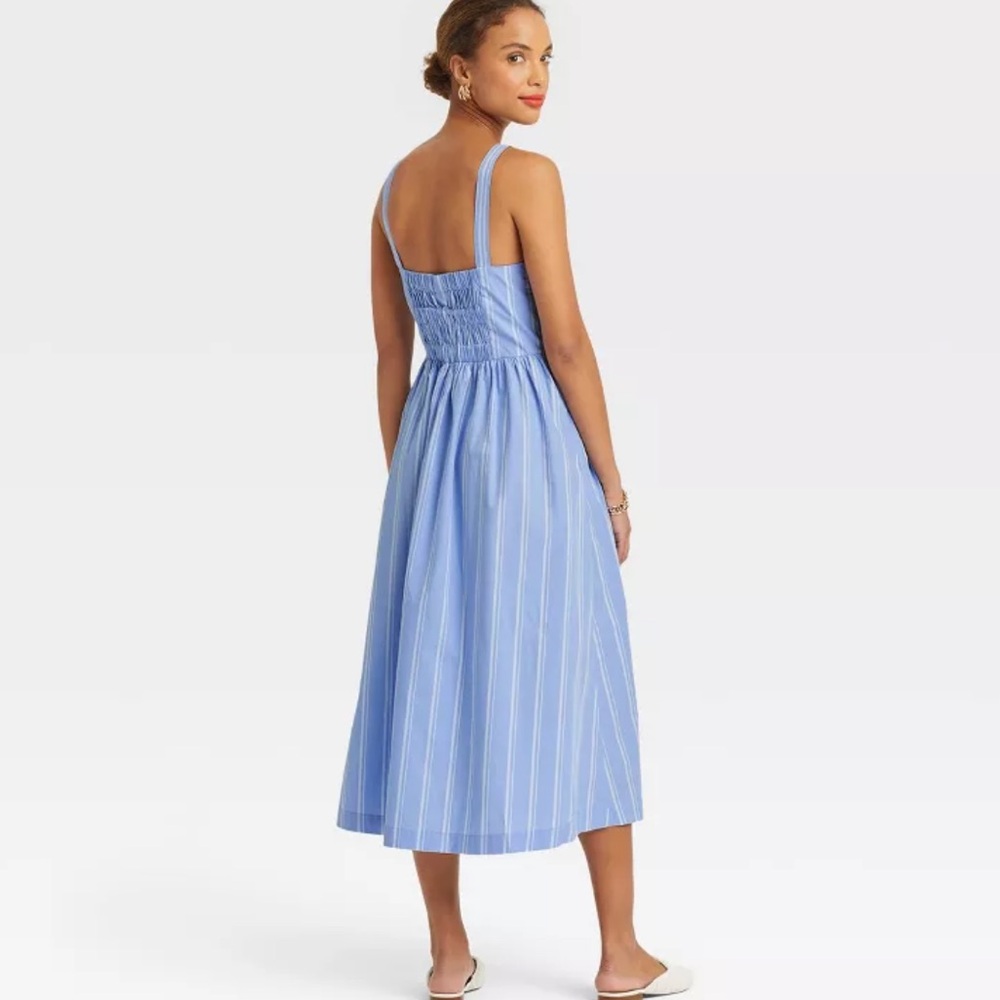 a new day 100% Cotton Blue Striped Sleeveless Sundress Midi Dress M - Picture 8 of 8